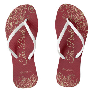 Gold Frills Crimson Red Elegant The Bride Wedding Teenslippers