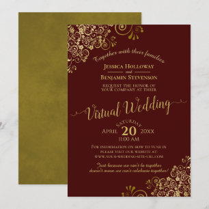 Gold Frills Elegant Burgundy Virtual Weddenschap Kaart