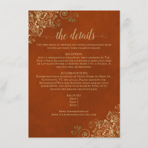Gold Frills Elegant Rust Oranje Wedding Details Informatiekaartje