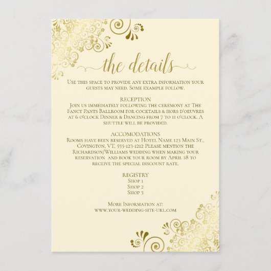 Gold Frills legant Gold op crème Weddenschap Informatiekaartje (Voorkant)