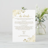 Gold Frills legant Gold op White Wedding Details Informatiekaartje (Staand voorkant)
