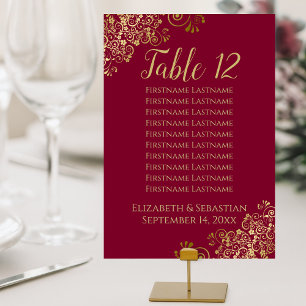 Gold Frills Maroon Burgundy Wedding Seating Chart Kaart