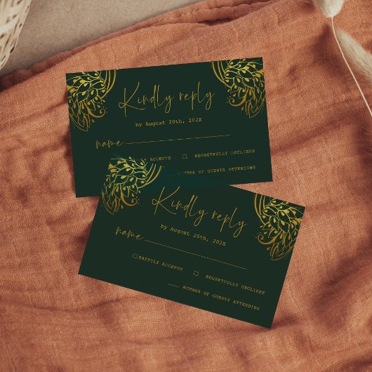 Gold Frills Minimalistische Script Wedding RSVP Kaartje
