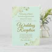 Gold Frills & Mint Green Elegant Wedding Reception Kaart (Staand voorkant)