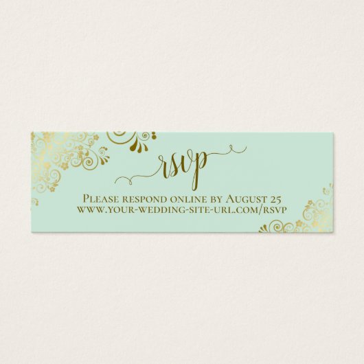Gold Frills Mint Green Wedding Carte en ligne RSVP (Devant)