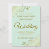 Gold Frills Neo Mint Green Chic Faire-part de mari (Devant)