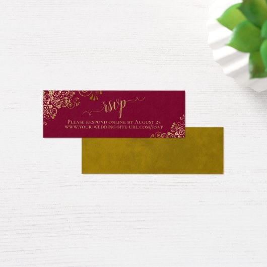 Gold Frills on Maroon Wedding RSVP Online Card (Bureau)