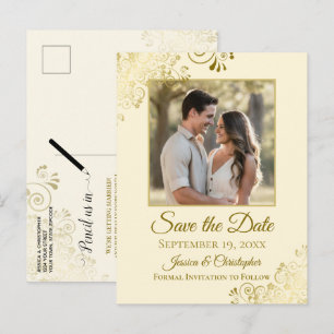 Gold Frills op crème Wedding Save the Date Photo Aankondigingskaart