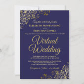 Gold Frills op Navy Blue Elegant Virtual Wedding Kaart (Voorkant)