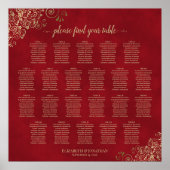 Gold Frills op Red 22 Table Wedding Seating Chart Poster (Voorkant)