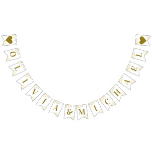 Gold Frills op White Wedding Couple Names Elegant Vlaggetjes
