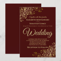 Gold Frills Simple Auburn Brown Wedding