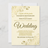 Gold Frills Simple Chic Cream Faire-part de mariag (Devant)