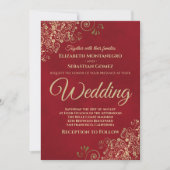 Gold Frills Simple Chic Elegant Red Wedding Kaart (Voorkant)