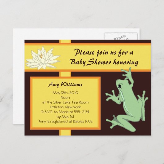Gold Frog en Lotus Baby shower Invitation Uitnodiging Briefkaart (Voorkant / Achterkant)