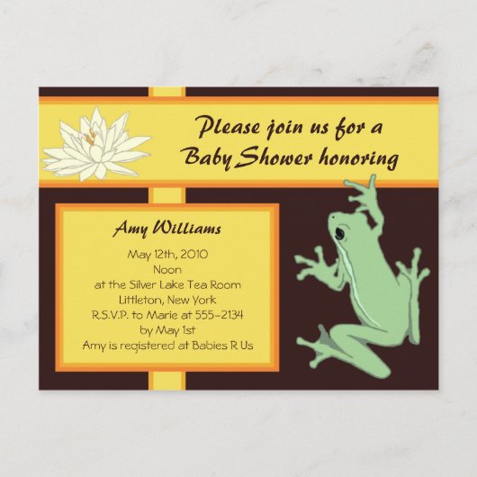 Gold Frog en Lotus Baby shower Invitation Uitnodiging Briefkaart (Voorkant)