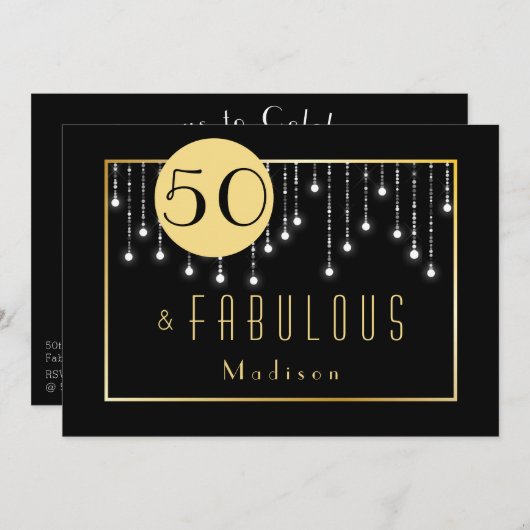 Gold Fun Fab 50th Birthday Invitation (Devant / Derrière)