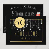 Gold Fun Fab 50th Birthday Invitation Kaart (Voorkant / Achterkant)