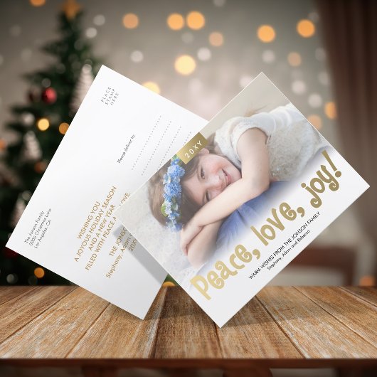 Gold Fun Peace Love Joie Photo Carte Postale moder