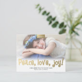 Gold Fun Peace Love Joy Foto Modern Briefkaart (Staand voorkant)