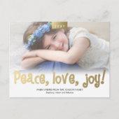 Gold Fun Peace Love Joy Foto Modern Briefkaart (Voorkant)