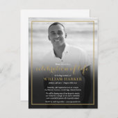 Gold Funeral Black and White Photo Invitation (Devant / Derrière)
