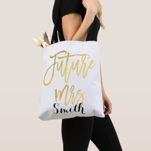 Gold Future Mrs Personalized Wedding Verloving Tote Bag