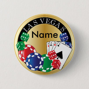 Gold Gambler Las Vegas - Dice, Cards, Poker Chips Ronde Button 5,7 Cm