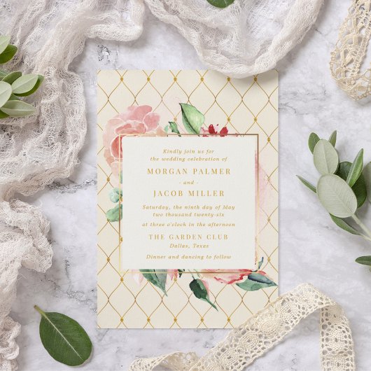 Gold Garden Floral Wedding Kaart