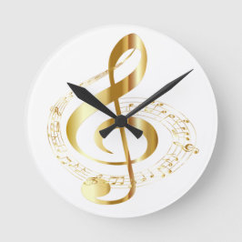 Gold Gclef On White Wall Clock Ronde Klok