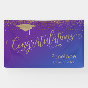 Gold Gefeliciteerd Afstuderen Paarse Blue Ombre Spandoek