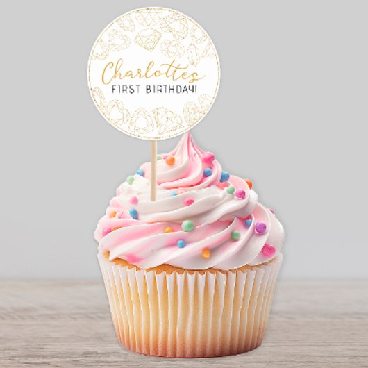 Gold Gem Eerste Verjaardag - Custom Party Stickers