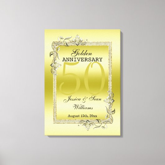 Gold Gem en Glitter 50th Golden Wedding Jubileum Canvas Afdruk (Voorkant)