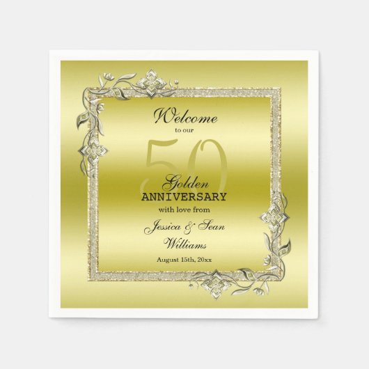 Gold Gem en Glitter 50th Golden Wedding Jubileum Servet (Voorkant)