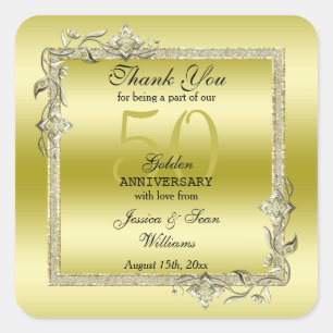 Gold Gem en Glitter 50th Golden Wedding Jubileum Vierkante Sticker