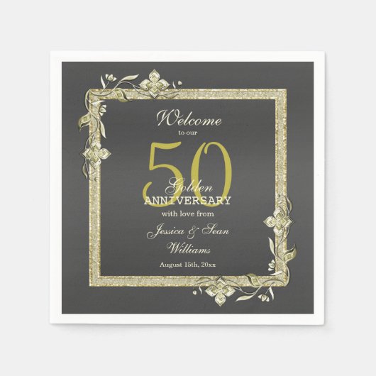 Gold Gem en Glitter 50th Golden Wedding Servet (Voorkant)