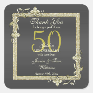 Gold Gem en Glitter 50th Golden Wedding Vierkante Sticker