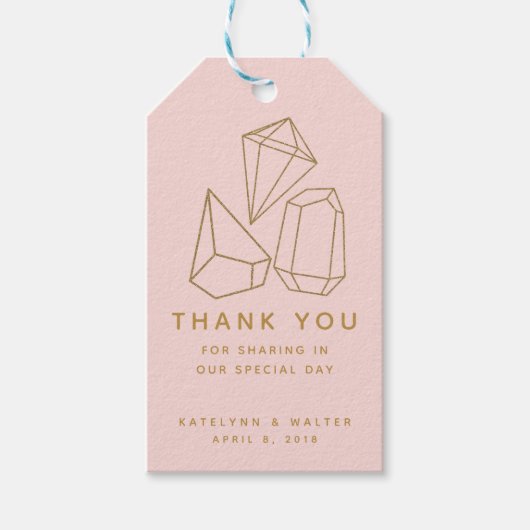 Gold Gemstenen Blush PInk Wedding Favor Bedankt Cadeaulabel (Voorkant)