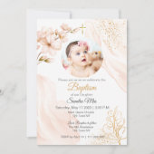 Gold Genre Neutre avec Photo Baptism Invitation (Devant)