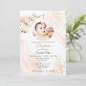 Gold Genre Neutre avec Photo Baptism Invitation (Debout devant)