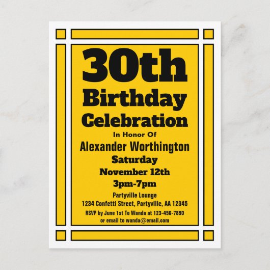 Gold Geometric 30th Birthday Invite Briefkaart (Voorkant)