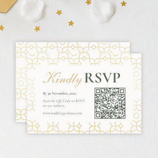 Gold Geometric Arch Wedding RSVP with QR Code Kaartje