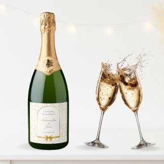 Gold Geometric Arch Wedding Sparkling Wine Labels Wijnetiket