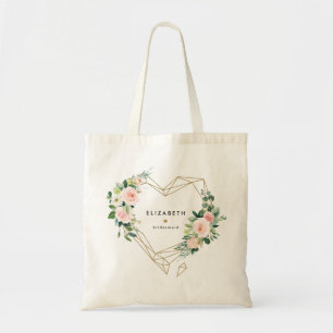 Gold Geometric Blush Floral Custom Bridal Party Tote Bag
