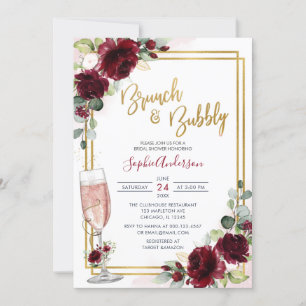 Gold Geometric Burgundy Floral Brunch en brabbel Kaart