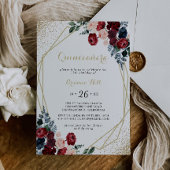 Gold Geometric Burgundy Navy Floral Quinceañera Kaart