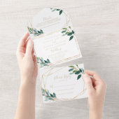 Gold Geometric Chic Eucalyptus Weddenschap All In One Uitnodiging (Afscheurbaar)
