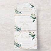 Gold Geometric Chic Eucalyptus Weddenschap All In One Uitnodiging (Binnen)