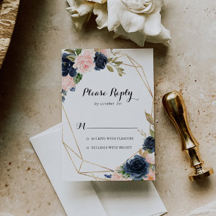 Gold Geometric Elegant Winter Floral RSVP Kaartje
