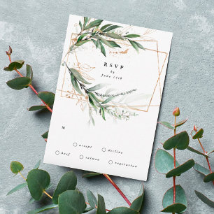 Gold Geometric Eucalyptus Elegant Greenery Moss RSVP Kaartje